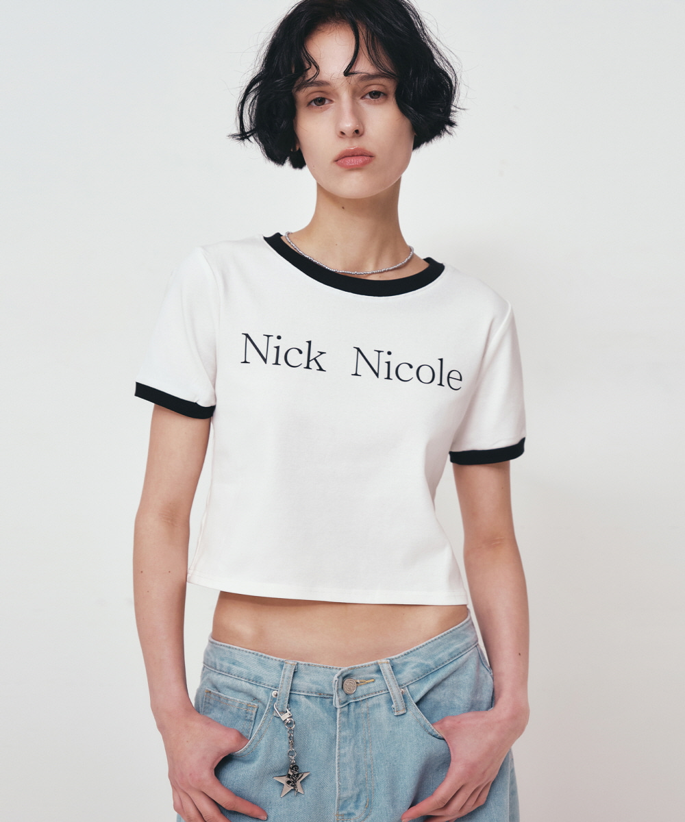 人気ロゴT[NICK&NICOLE] NICOLE SIGNATURE RINGER CROP TOP NICOLE SIGNATURE RINGER CROP TOP_WHITE - 닉앤니콜