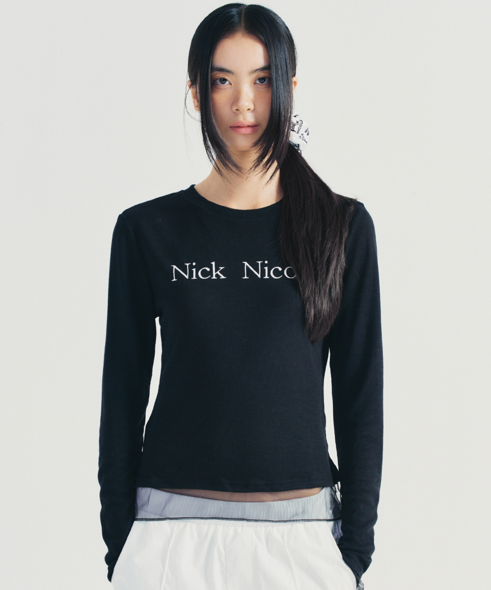 NICOLE SHEER LAYERED LOGO SLEEVE TOP_BLACK | NICKNICOLE