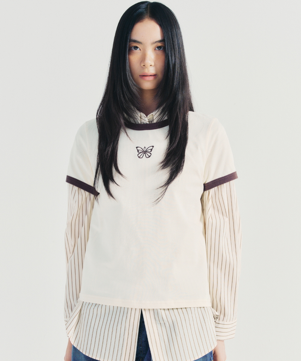 BUTTERFLY CONTRAST RINGER TOP_CREAM BROWN - NICKNICOLE