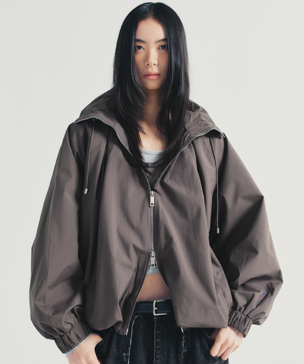 BALLOON SHIRRING HOOD JACKET_CHARCOAL - NICKNICOLE