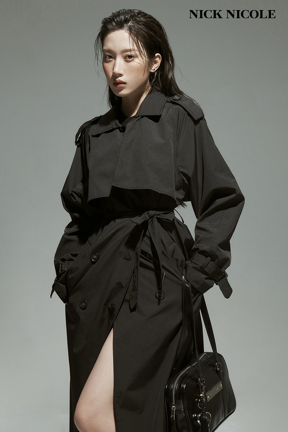 문가영 착용] CRYSTAL LEATHER MINI BOSTON BAG_BLACK - NICKNICOLE