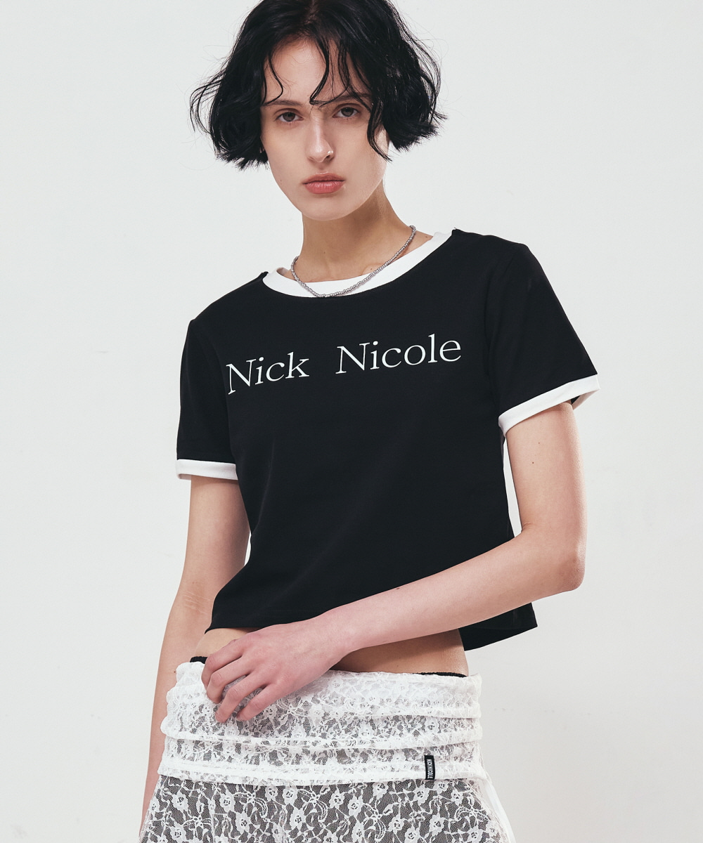 人気ロゴT[NICK&NICOLE] NICOLE SIGNATURE RINGER CROP TOP NICOLE SIGNATURE RINGER CROP TOP_WHITE - 닉앤니콜