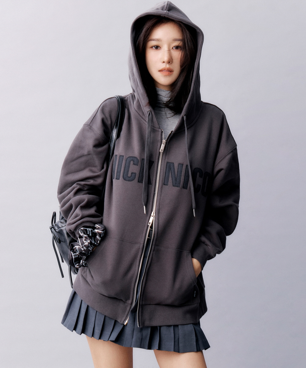 NICOLE PATCH WARM HOOD ZIP UP_MELANGE - NICKNICOLE