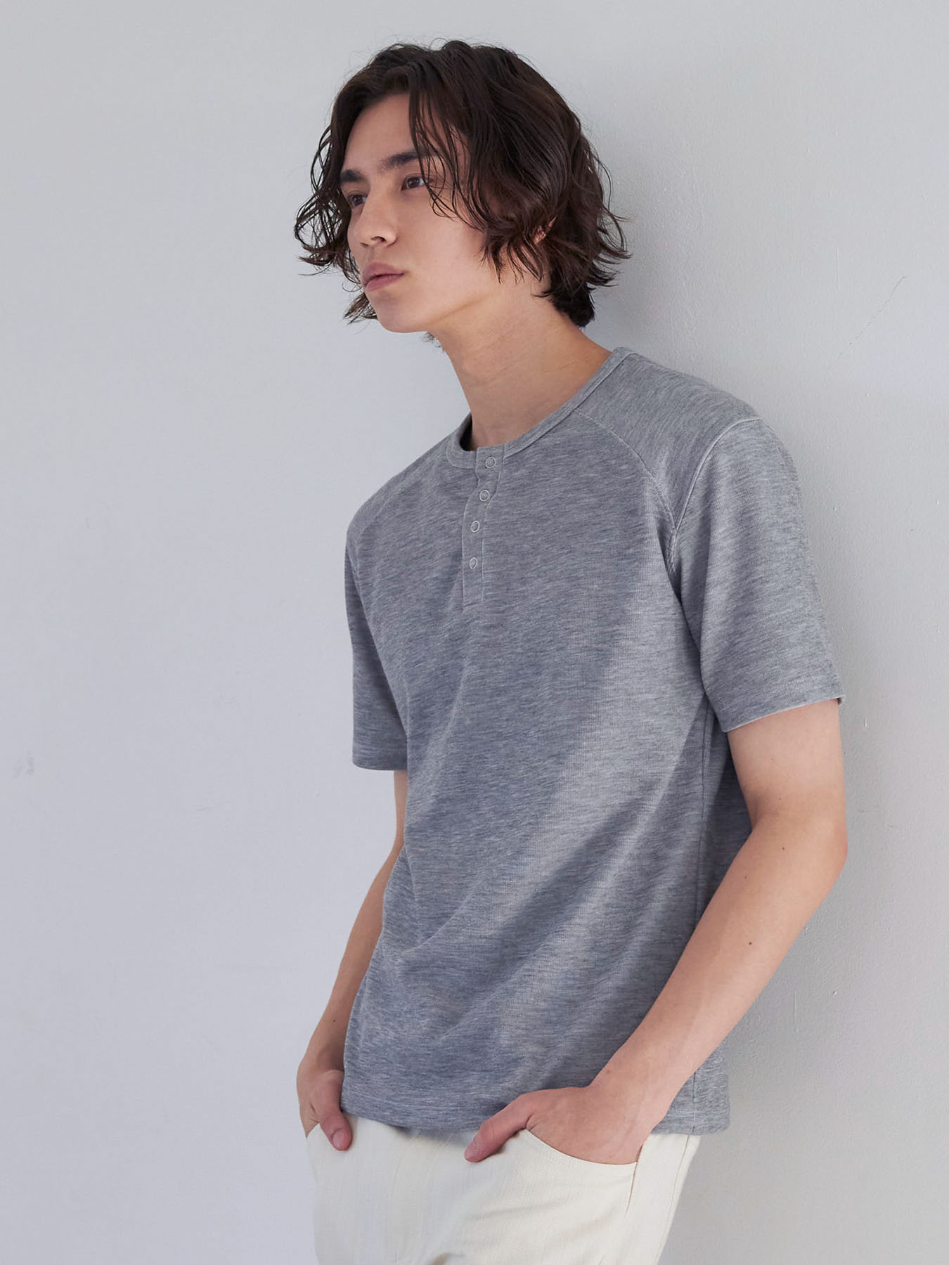 MUSINSA | SENTAIR Contour Henley Neck Half T-Shirt _Grey