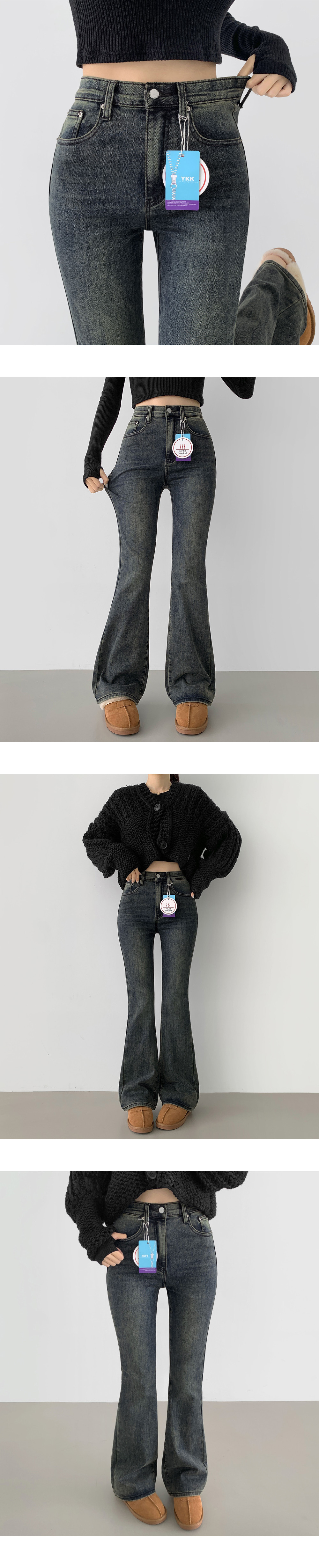 ~2XL[발열기모,쫀쫀/5천장판매✨]워싱 밴딩 발열 원단 기모 스판 부츠컷 데님팬츠 상세 이미지 15