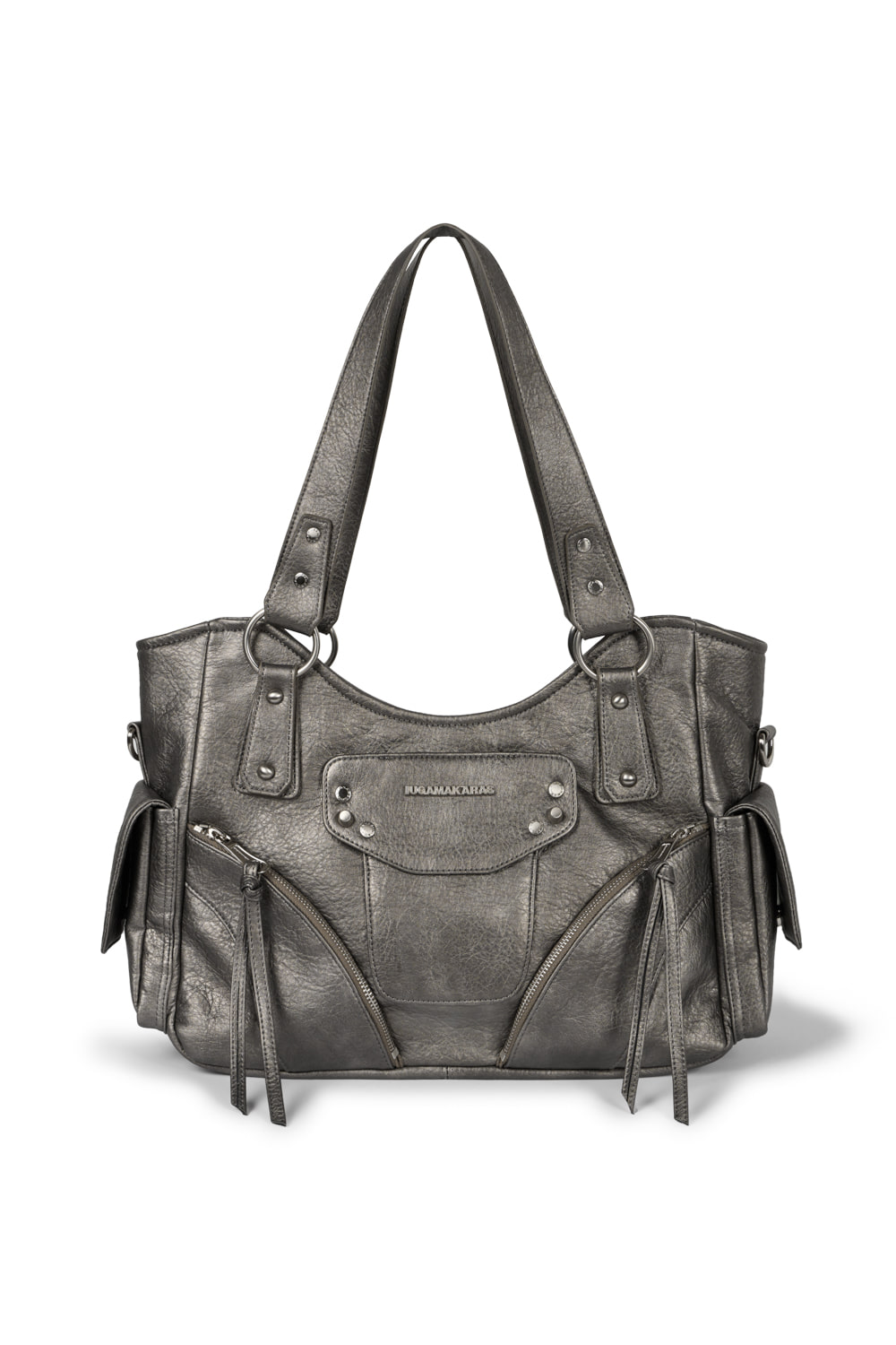 ショルダーバッグ・ポシェット ^IUGAMAKARAS^ Studded Leather Shoulder Bag Silver IUG24B06SV IUGAMAKARAS | Outfit of the day with 'Studded Leather
