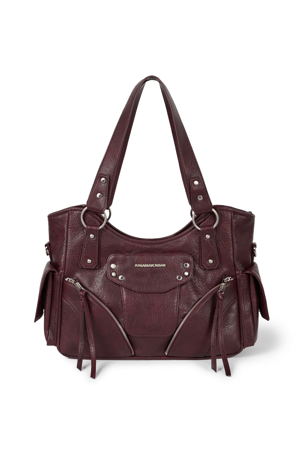 Studded Leather Shoulder Bag (Black) - IUGAMAKARAS | 60