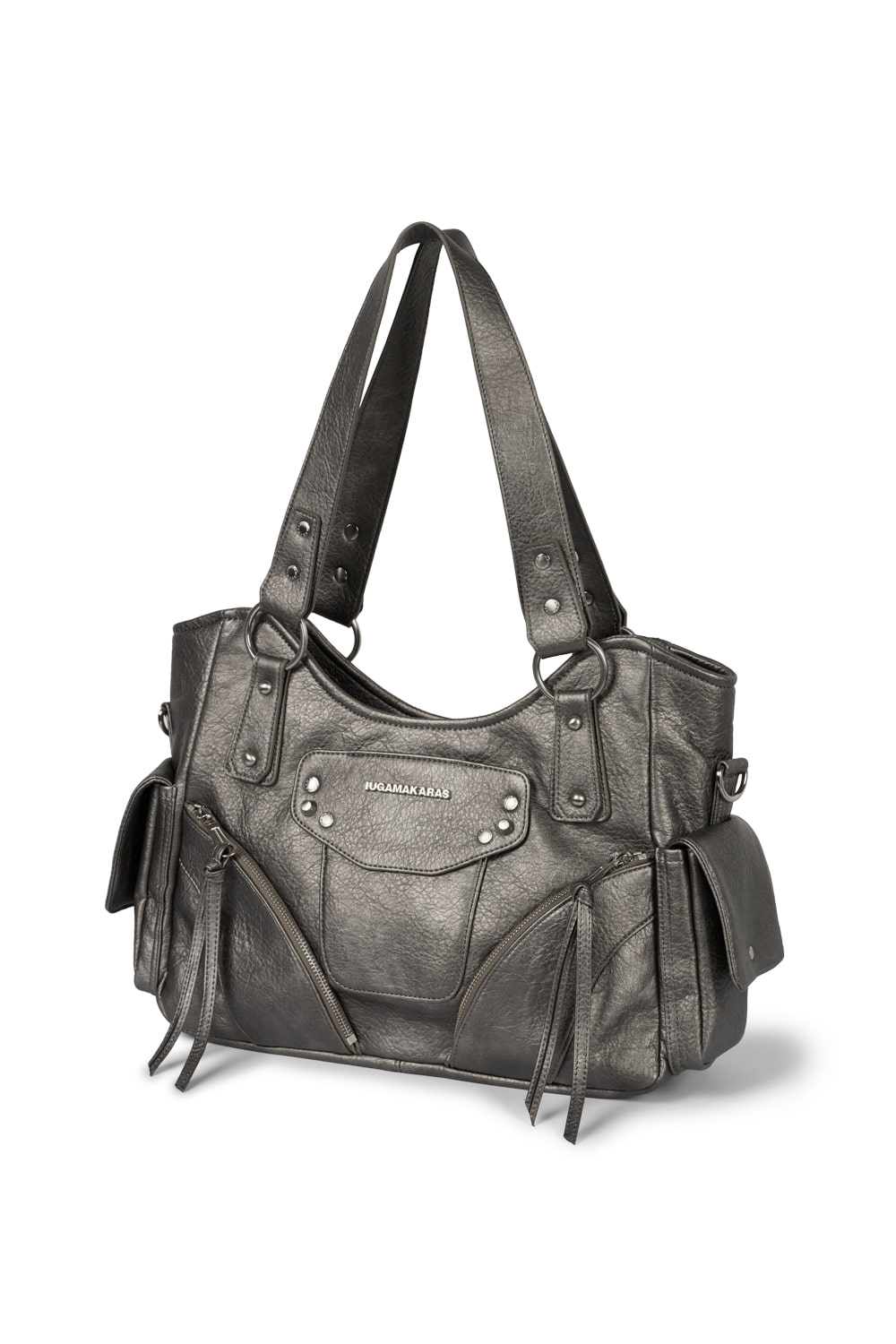 Studded Leather Shoulder Bag (Silver) - IUGAMAKARAS