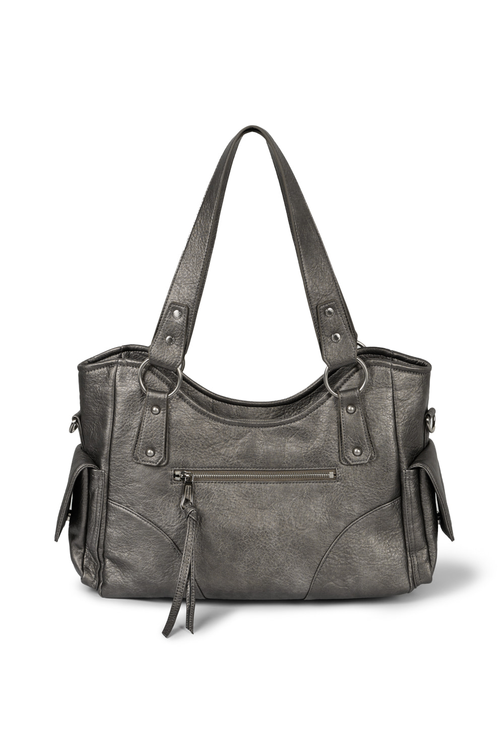 Studded Leather Shoulder Bag (Silver) - IUGAMAKARAS