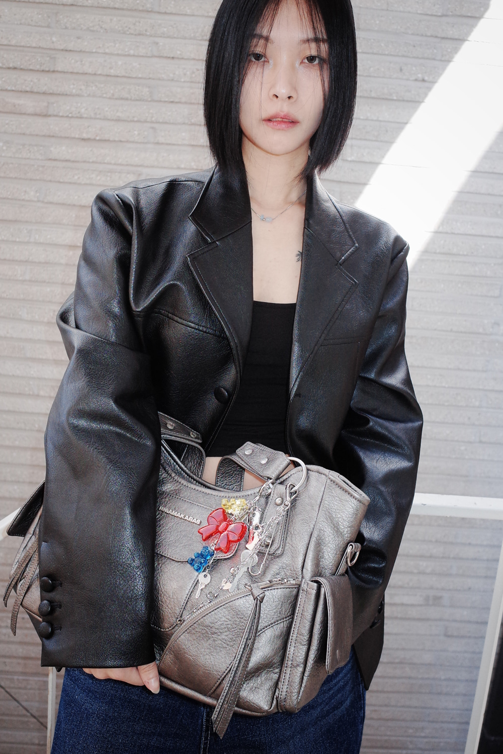 Studded Leather Shoulder Bag (Silver) | IUGAMAKARAS