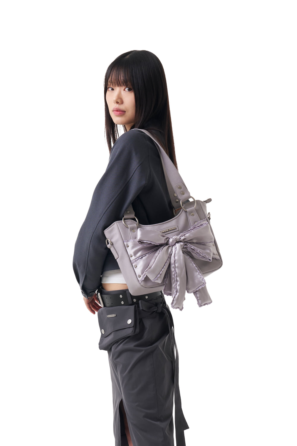 07.24 예약 배송] Laced Ribbon Leather Shoulder Bag (Light