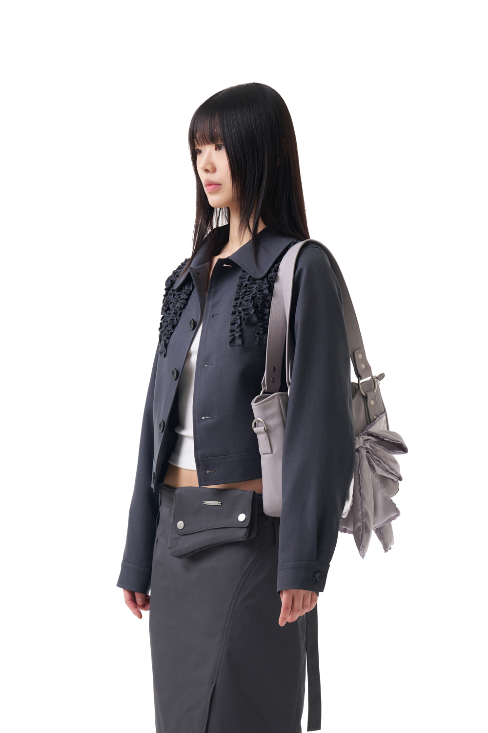 韓国商品/IUGAMAKARAS Laced Ribbon Leather Shoulder Bag Laced Ribbon Leather Shoulder Bag (Light Purple) - IUGAMAKARAS