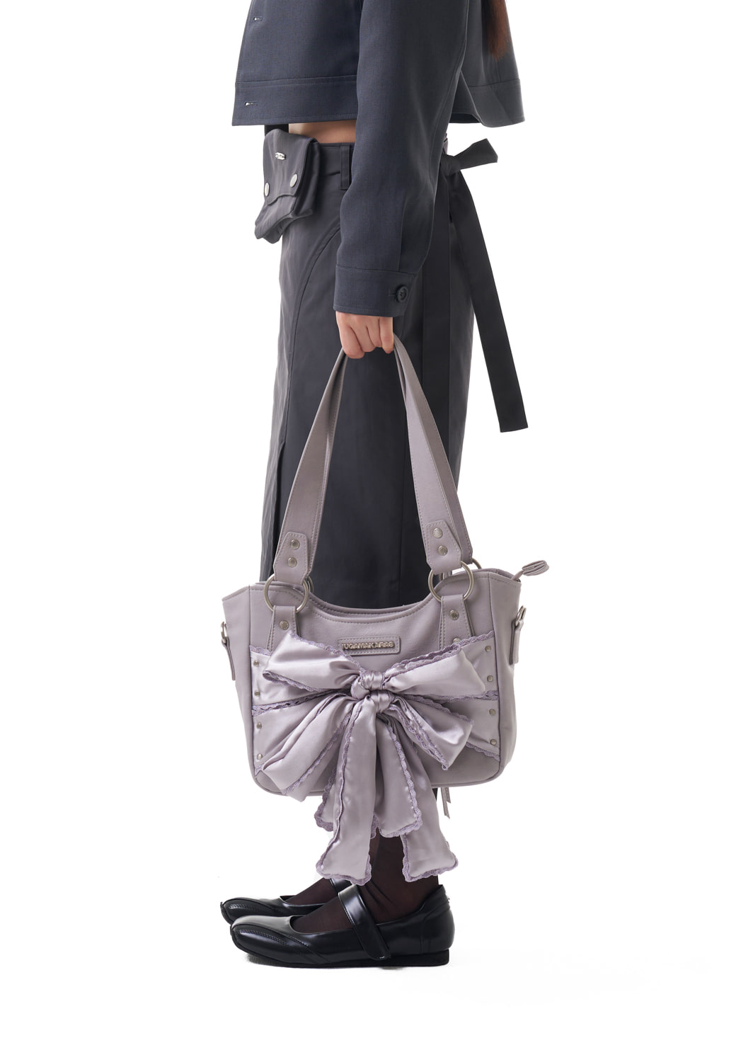 Laced Ribbon Leather Shoulder Bag (Light Purple) - IUGAMAKARAS