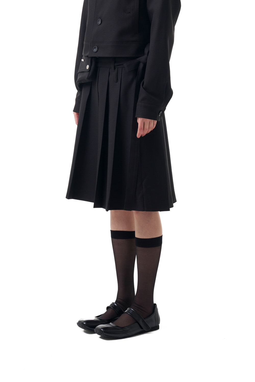 新作スカート[IUGAMAKARAS] BELTED BAG PLEATS MIDI SKIRT Belted Bag Pleats Midi Skirt (Black) - IUGAMAKARAS