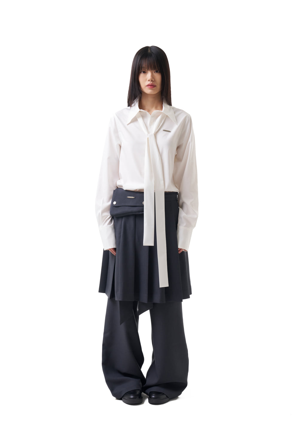 新作スカート[IUGAMAKARAS] BELTED BAG PLEATS MIDI SKIRT Belted Bag Pleats Midi Skirt (Dark Gray) - IUGAMAKARAS