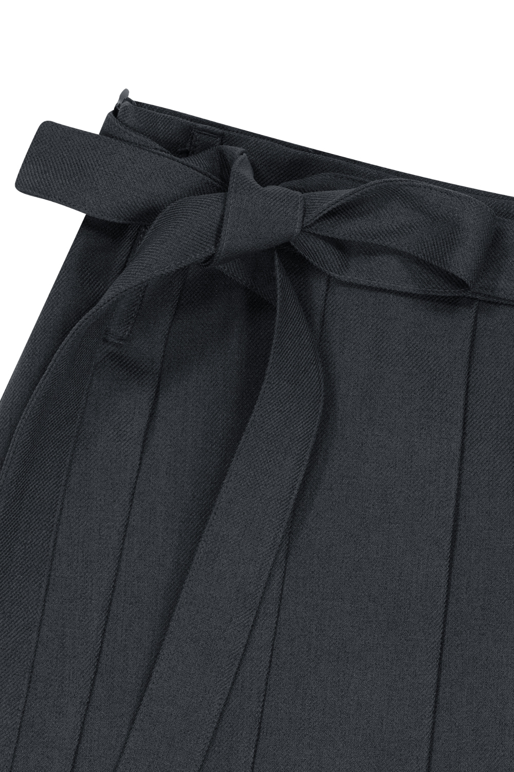 Belted Bag Pleats Midi Skirt (Dark Gray) - IUGAMAKARAS