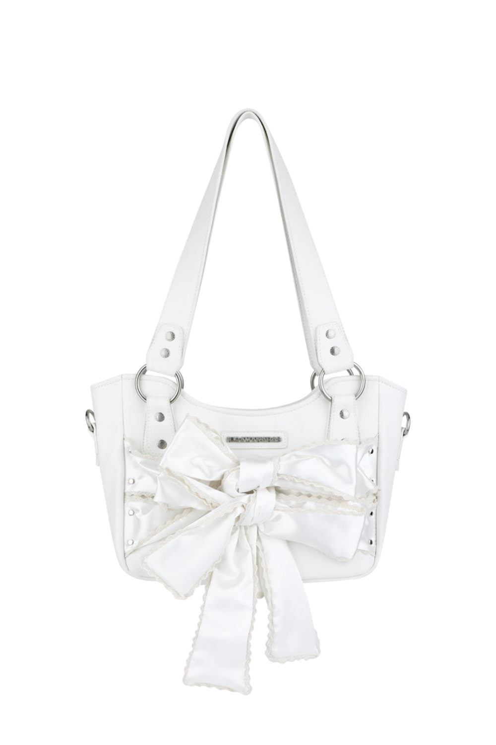 Laced Ribbon Leather Shoulder Bag (White) - IUGAMAKARAS