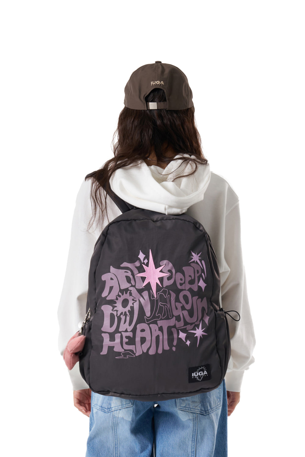Printed Hidden Pocket Backpack (Gray) - IUGAMAKARAS