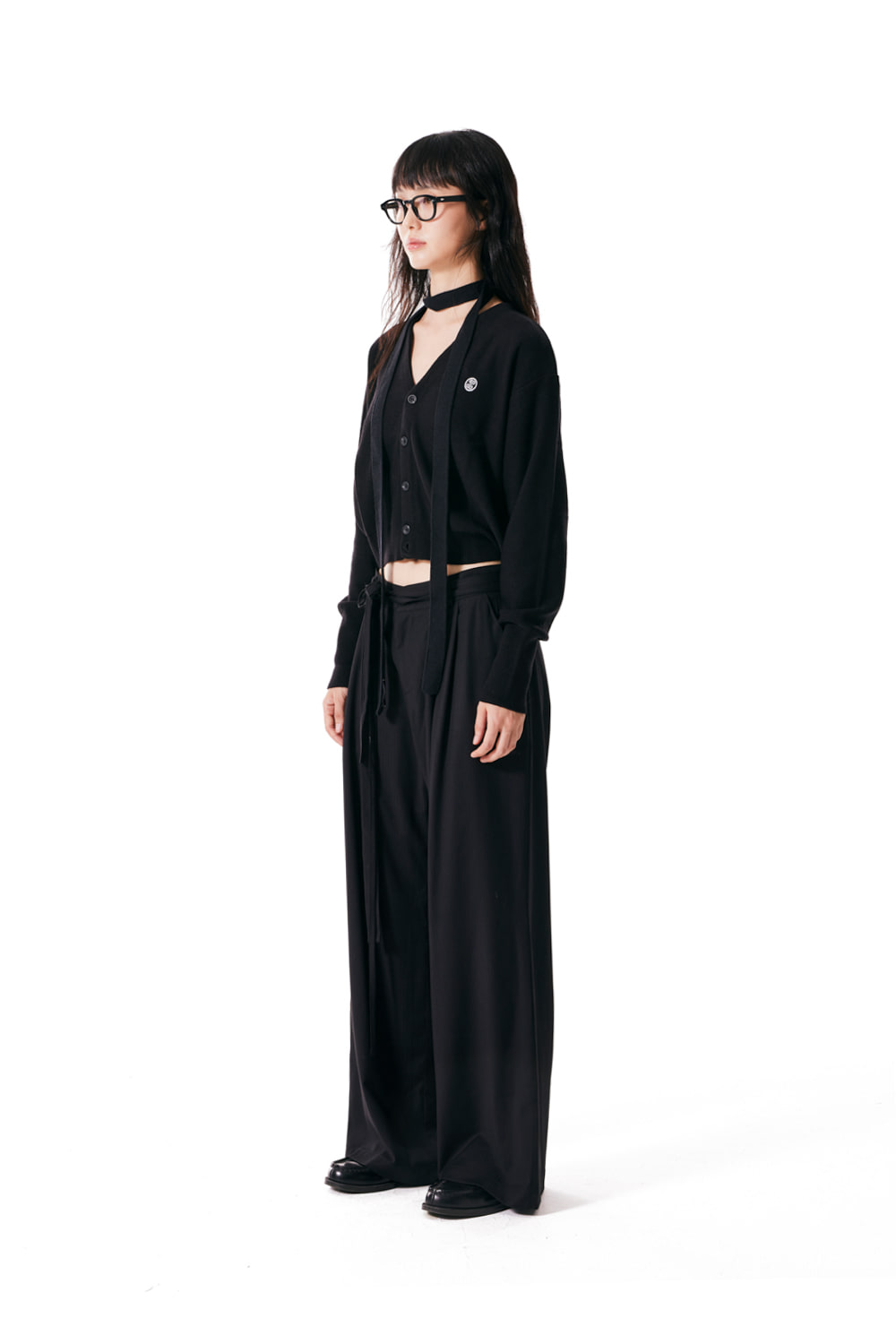 Belted Striped Trousers (Black) - IUGAMAKARAS