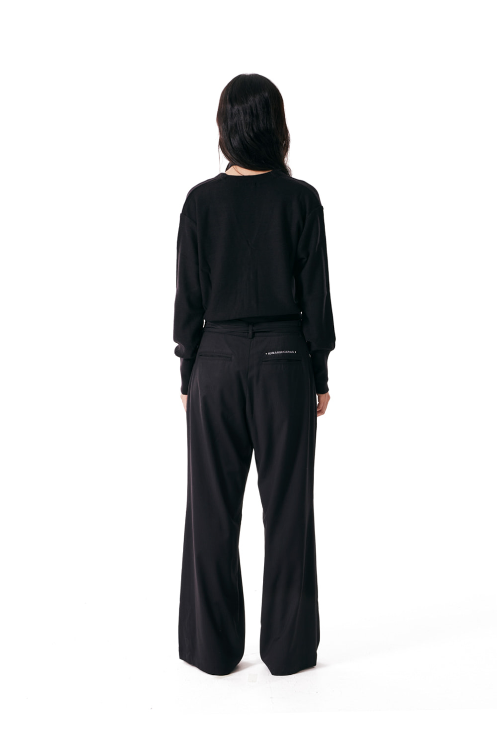 Belted Striped Trousers (Black) - IUGAMAKARAS