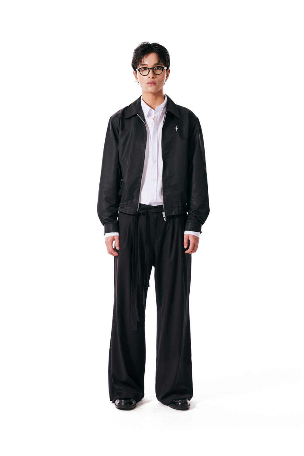 Belted Striped Trousers (Black) - IUGAMAKARAS