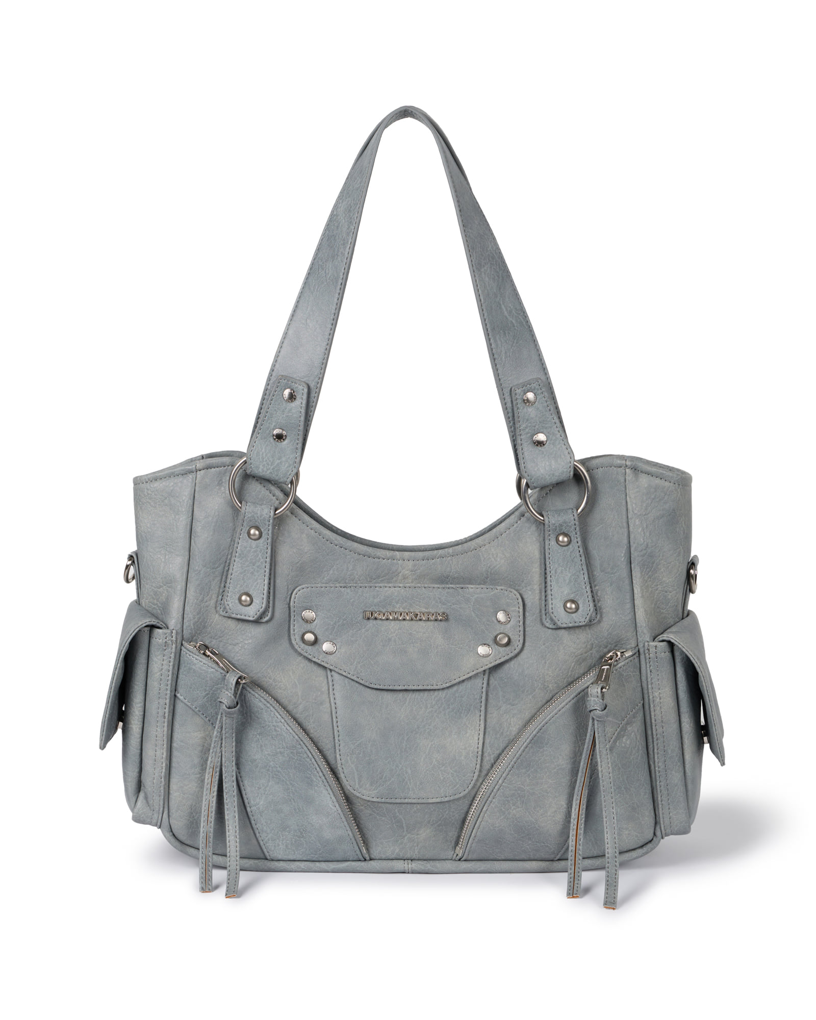 Studded Leather Shoulder Bag (Sky Blue) - IUGAMAKARAS