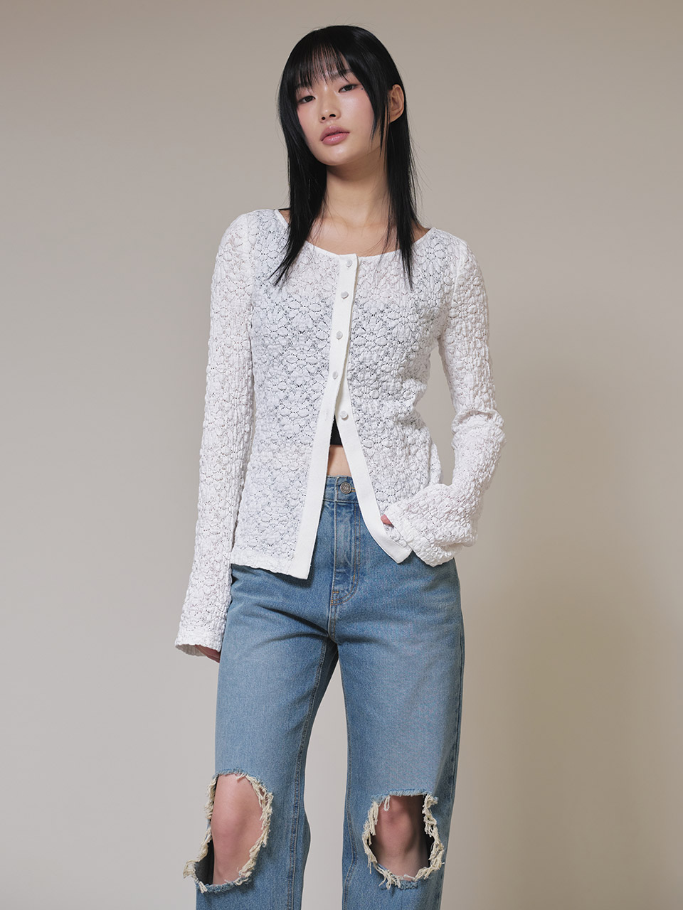 ランキング2025 Cardigan Button Lace in RAIVE - VW4SB095-01 White トップス
