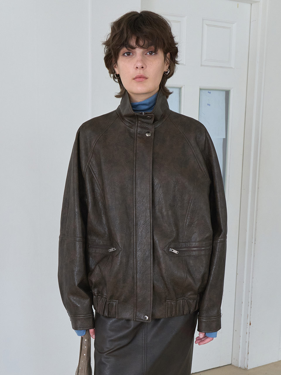 02- 5/19 Pre-order) High-neck Leather Blouson Jacket