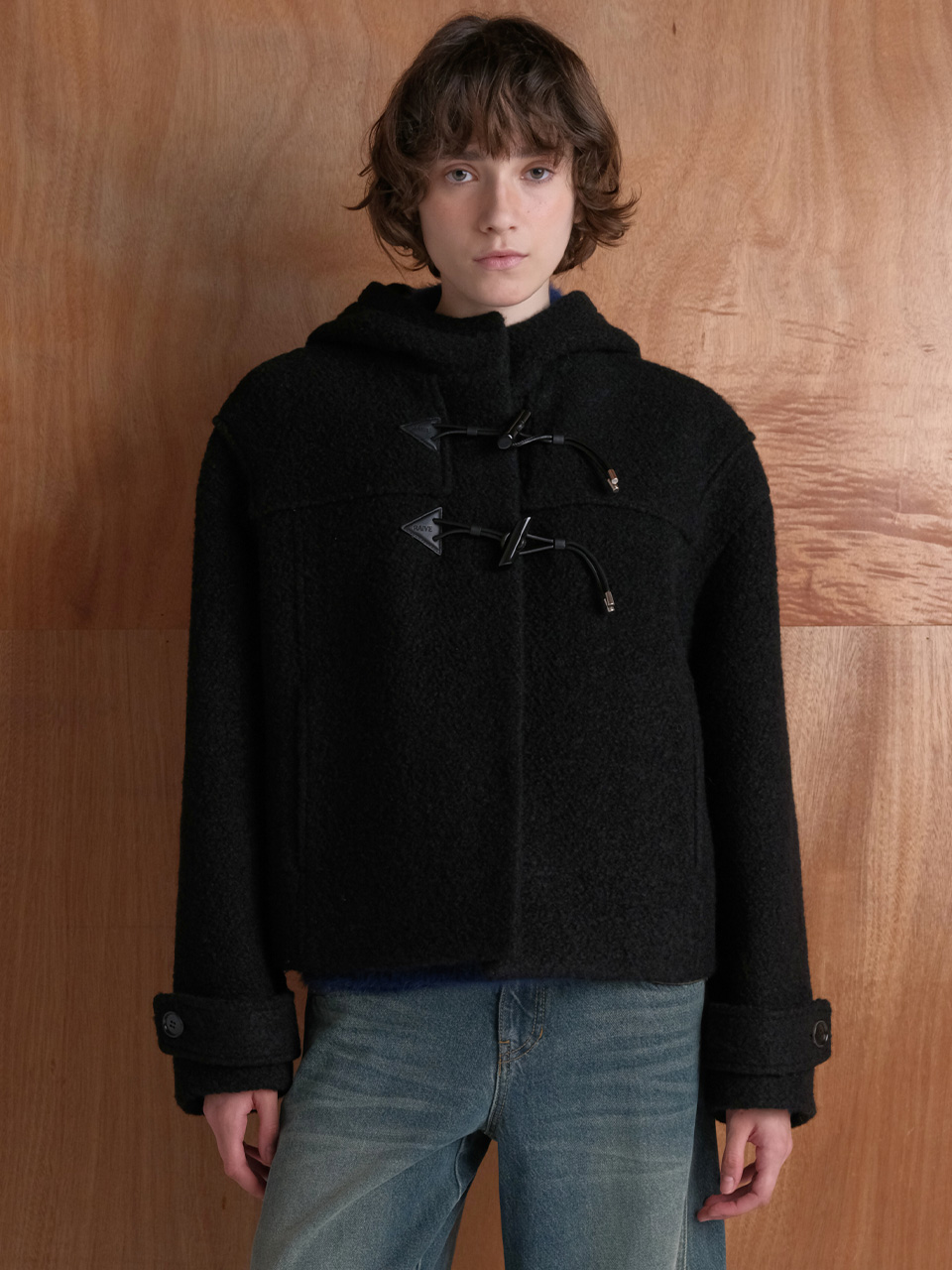 Boucle Duffel Half Coat Jacket in Black VW5WJ241-10 - RAIVE