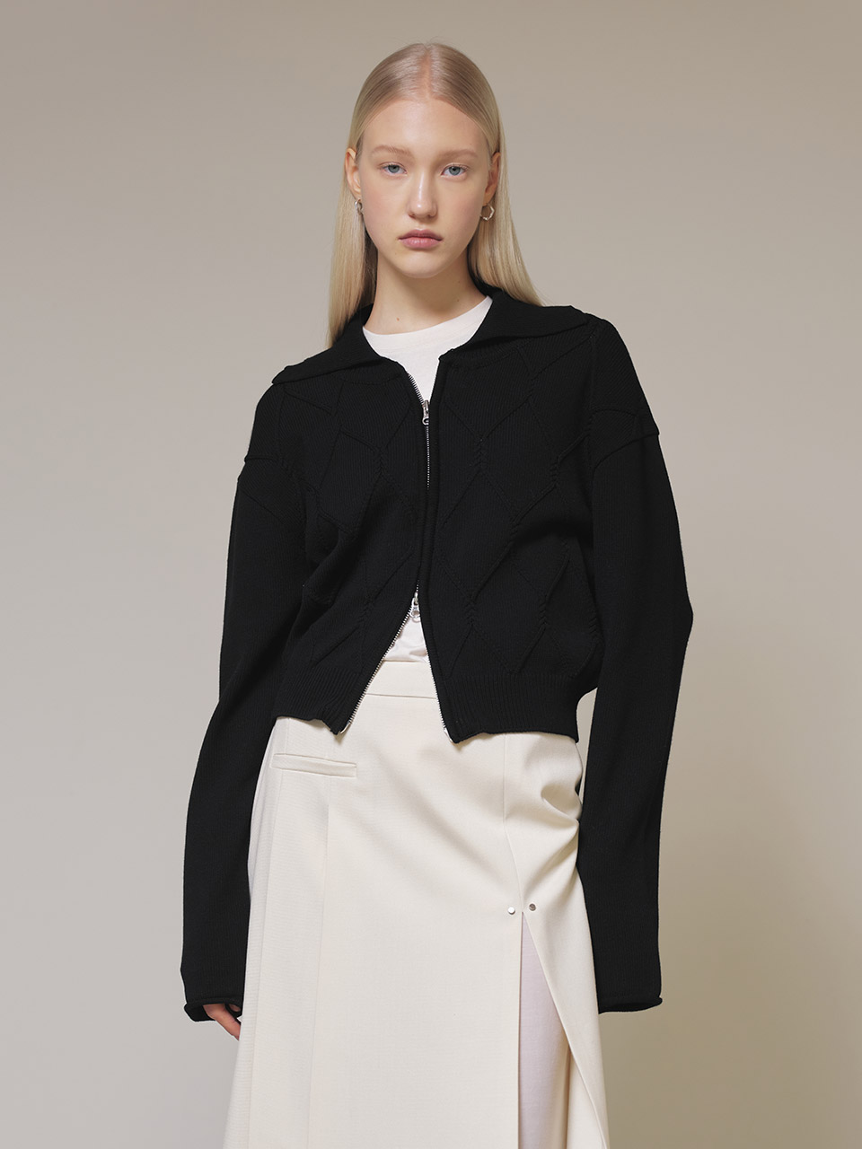 Zip Up Knit Cardigan in Black VK4SD072-10 - RAIVE