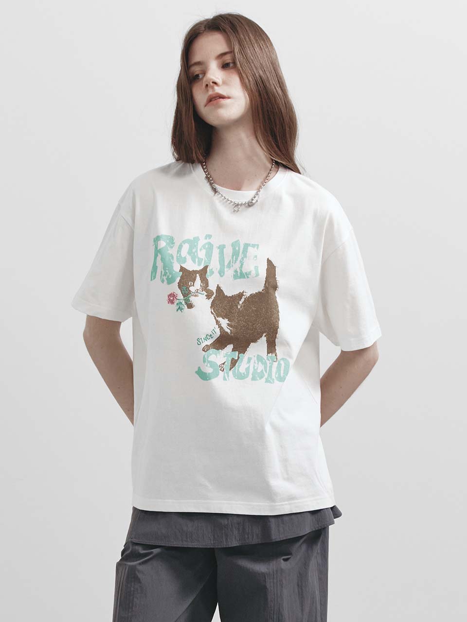 RAIVE ♥ RAIVE Cat T-Shirt / 追跡付 RAIVE Cat Oversized T-Shirt VW5ME942_2color - RAIVE