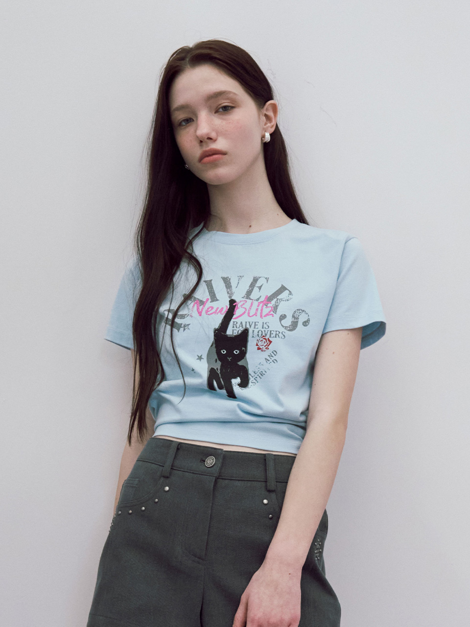 ●RAIVE● Black RAIVE Cat Graphic T-Shirt Oversize Streetwear Hide Cat Graphic T-Shirt – Techwear Official