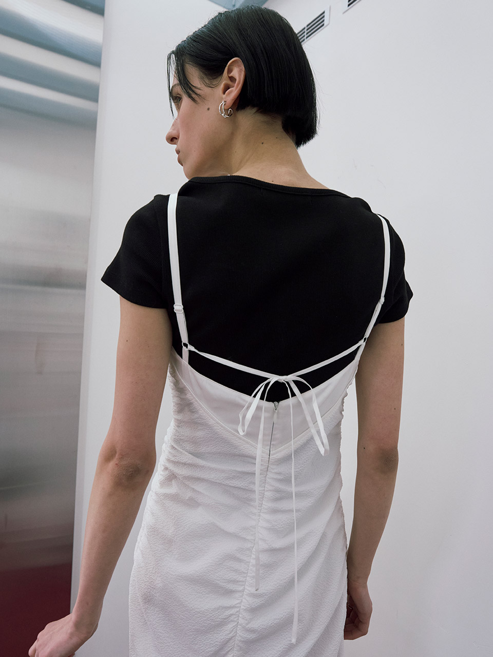 Shirring Sleeveless Long Dress in White VW5MO197-01 - RAIVE