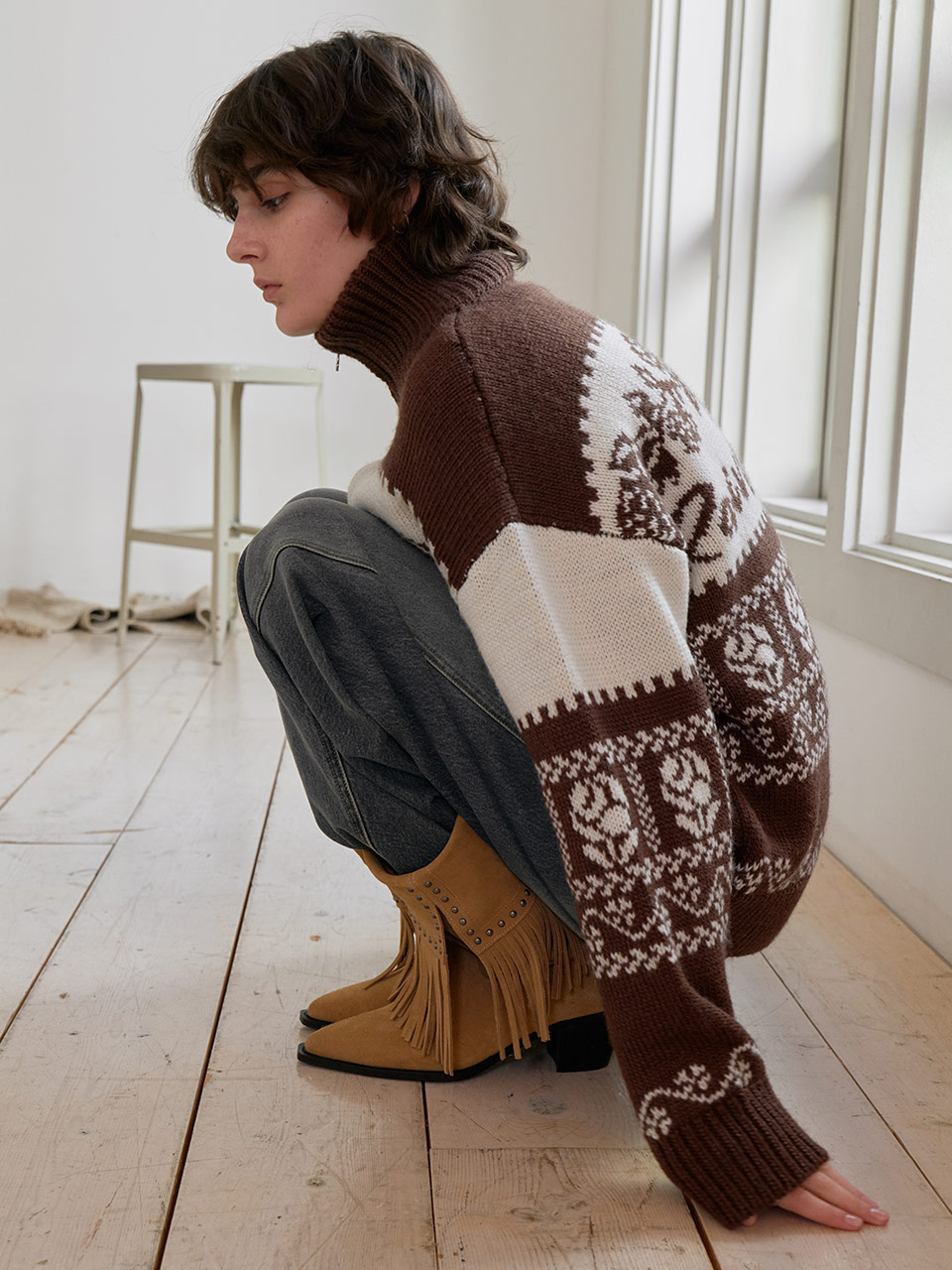 ぷゆ High-neck Jacquard Zip-up Knit VK5WD285_2color | RAIVE