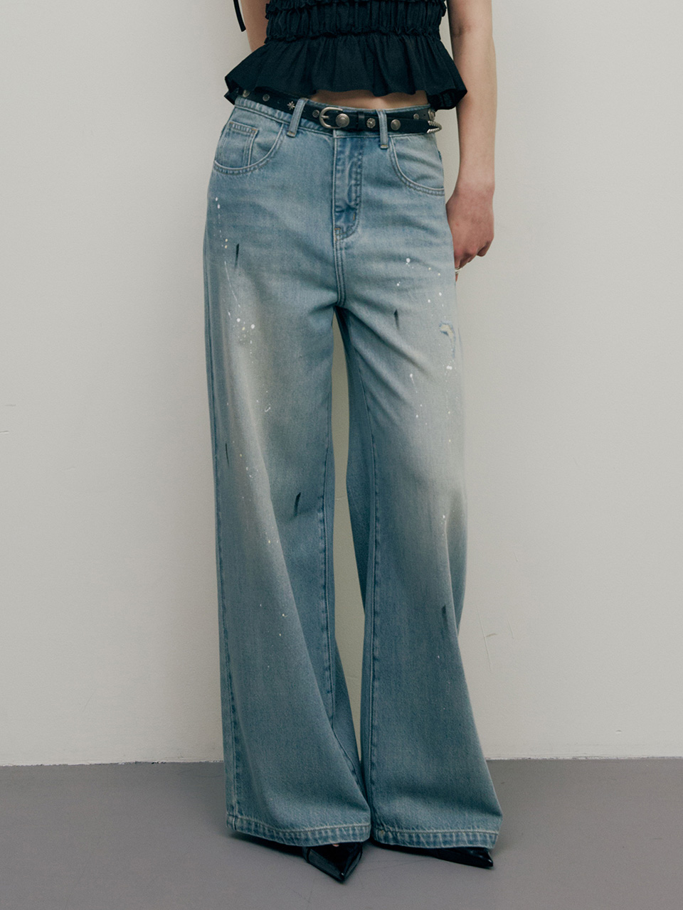 RAIVE ♥ Waist String Wide Pants/追跡付 Layered Waist Strap Knee Zip Wide Leg Pants