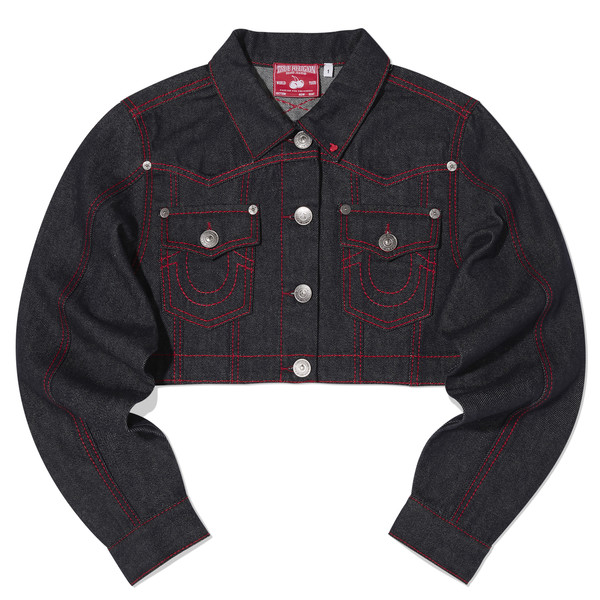 TRUE RELIGION STITCH POINT DENIM CROP JACKET