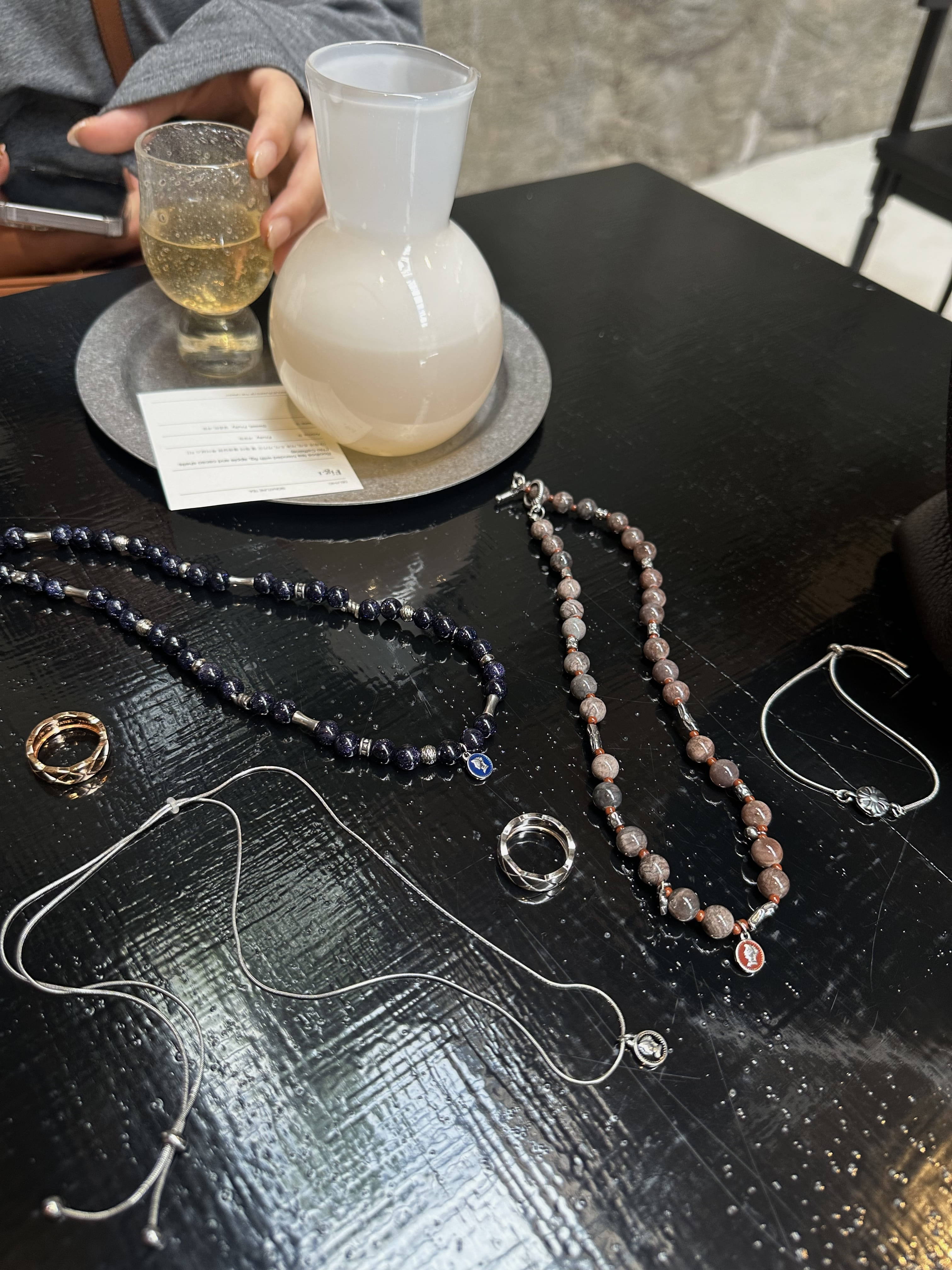 8mm 청사금 원석 네이비컬러 코인목걸이 | Divin