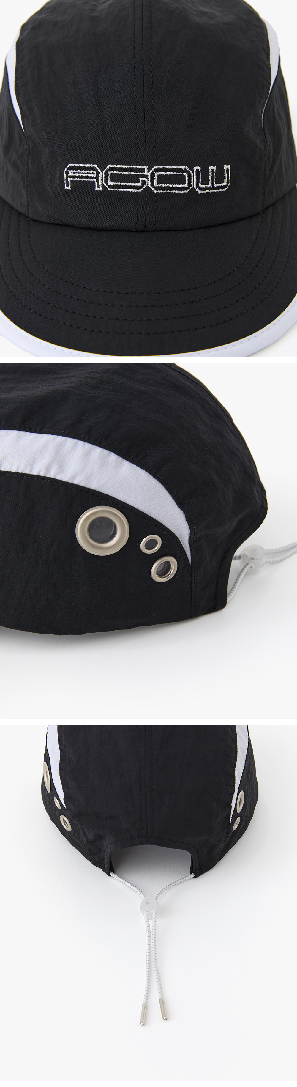 Eyelet Panel Nylon Cap Black Detail 2