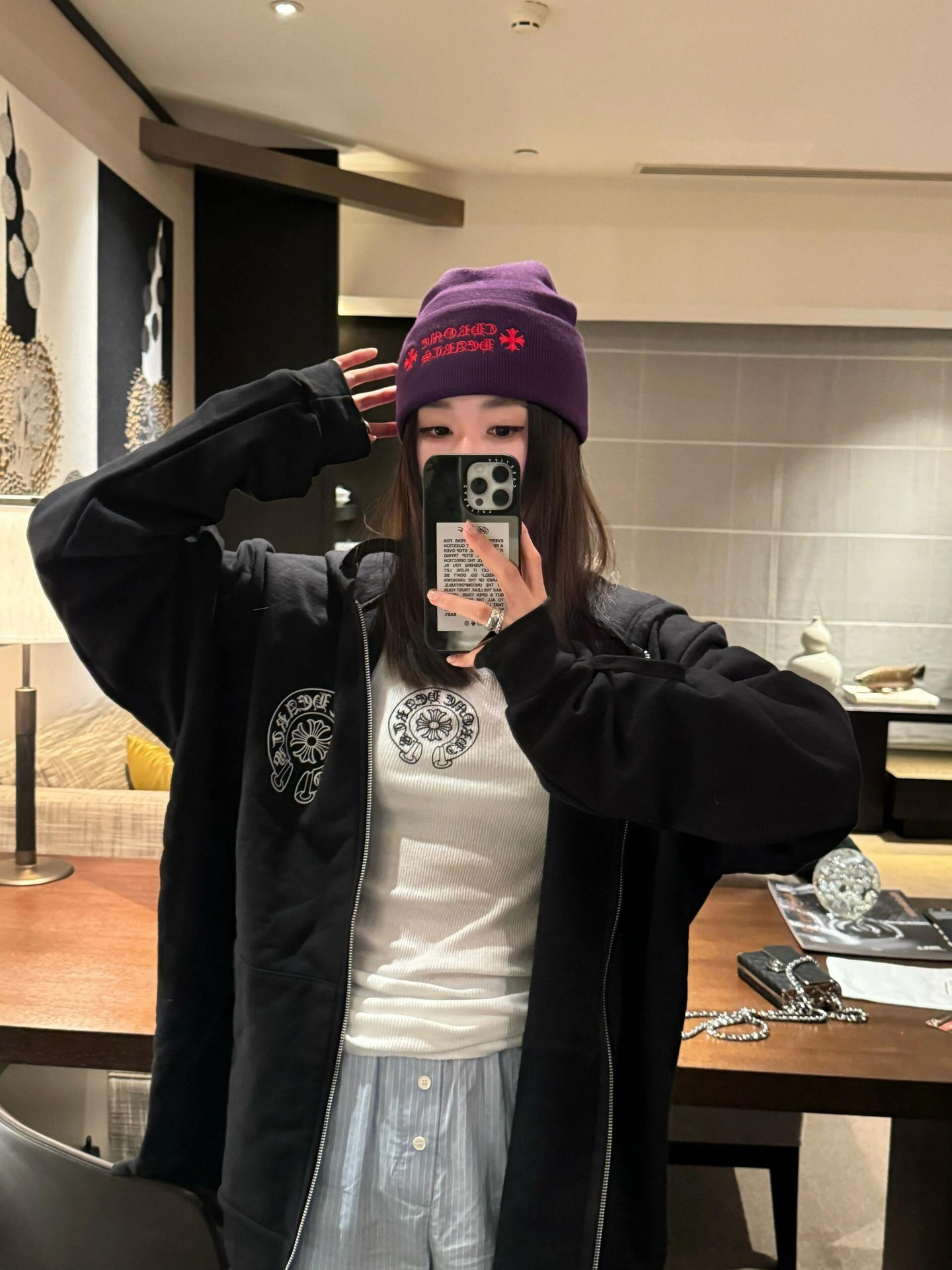 크롬하츠 말발굽 로고 프린팅 후드 집업 여성 자켓 - 헬로우몽 크롬하츠 말발굽 로고 프린팅 후드 집업 여성 자켓 - 헬로우몽