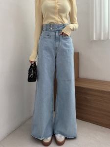 라온 청바지 - 깔끔하고 세련된 핏의 여성 데일리 데님 팬츠 이미지