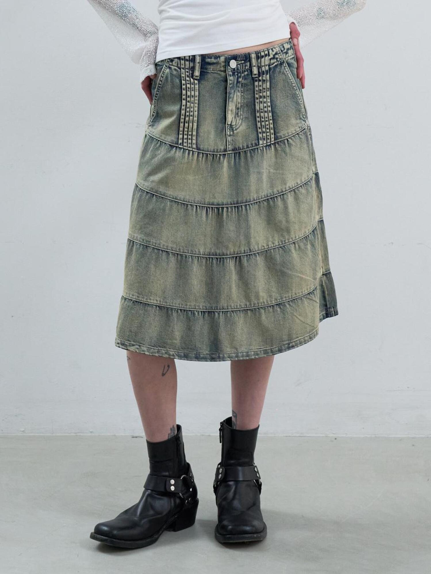 韓国商品/ORDINARY HOLIDAY FLARE MIDI DENIM SKIRT SHOP - BOTTOM - ORDINARY HOLIDAY