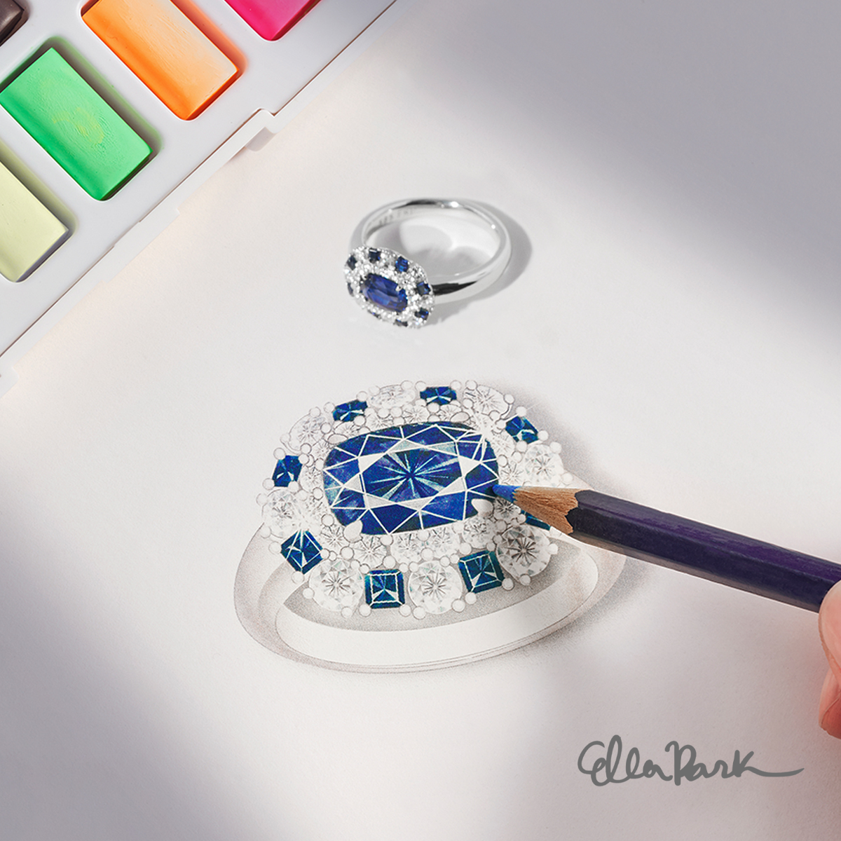 블루 사파이어 헤일로 스카이 반지 (한정판) | 파이브앤플러스 FIVE&PLUS