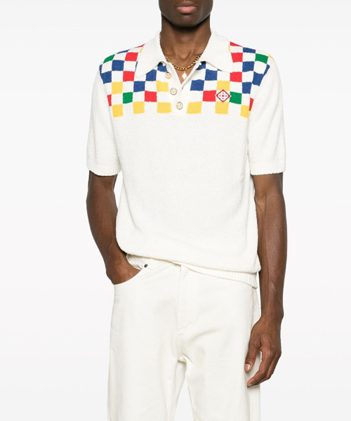 체크 패널 니트 폴로