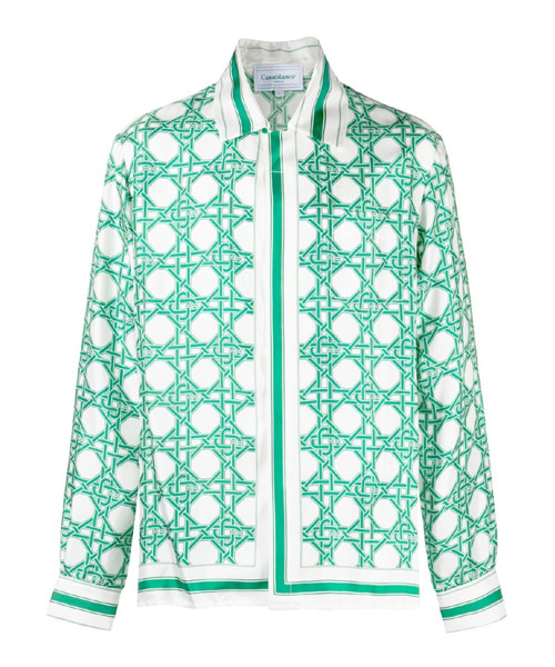 기하학 프린트 실크 셔츠