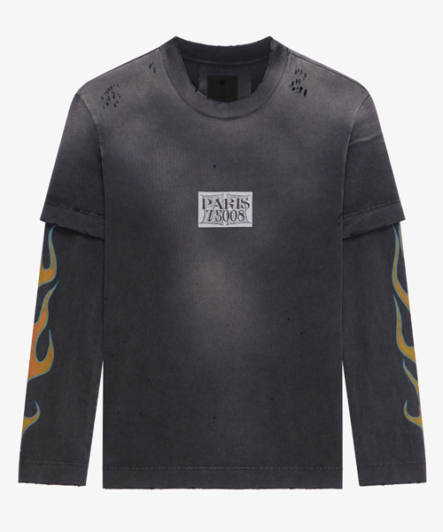 FLAMES 프린트 코튼 레이어드 티셔츠