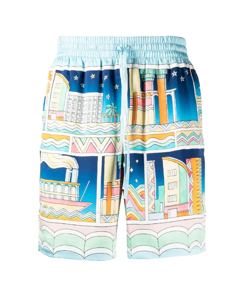 그래픽 프린팅 실크 팬츠