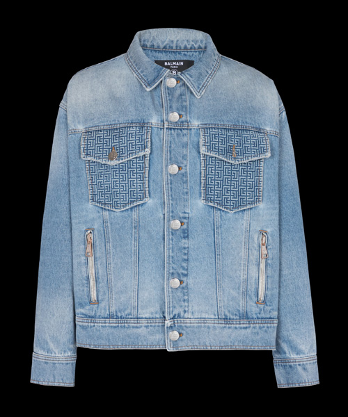 포켓 로고 패턴 데님 자켓