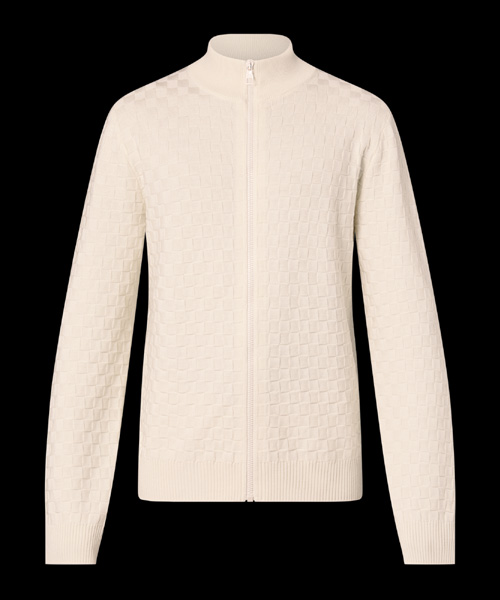 사각 패턴 울 집업 스웨터 자켓