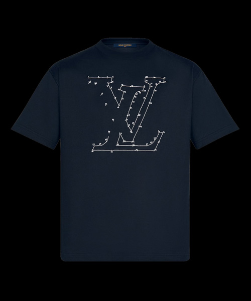 로고 스티치 프린트 앤드 엠브로이더드 코튼 티셔츠