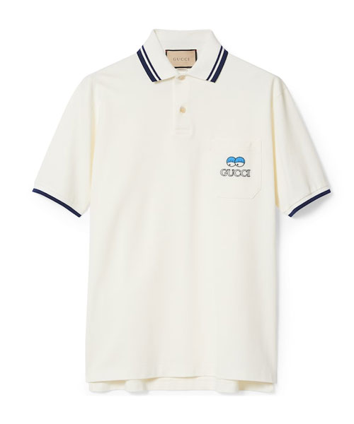 자수 디테일 코튼 카라넥 라펠 티셔츠